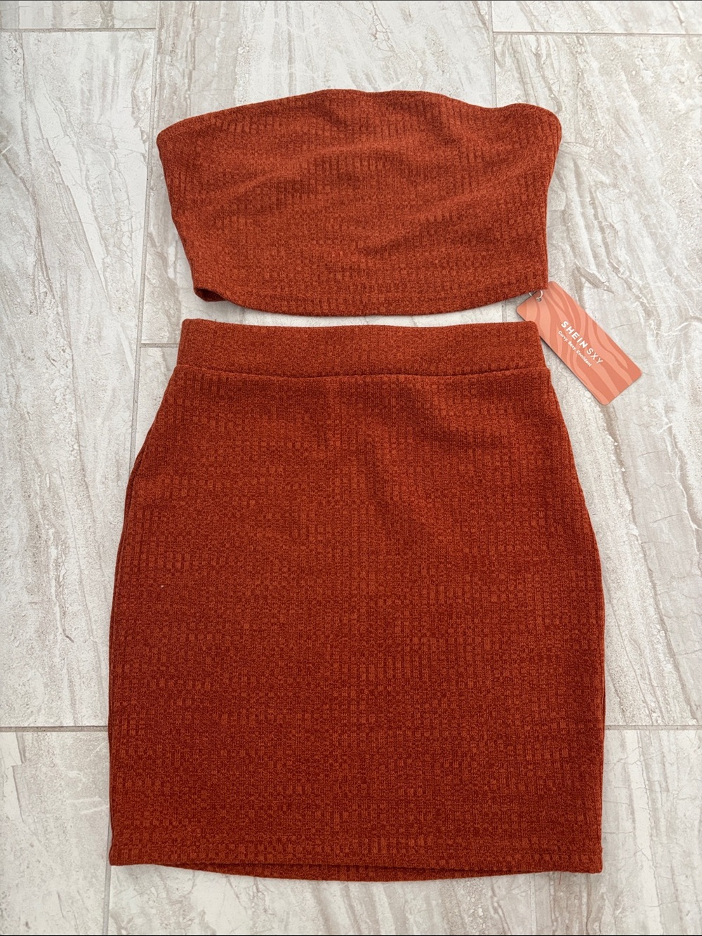SHEIN Rust Orange Knit Pencil Skirt